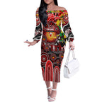 Personalised NAIDOC Week 2025 Swans Football Off The Shoulder Long Sleeve Dress Aboriginal Dot Painting