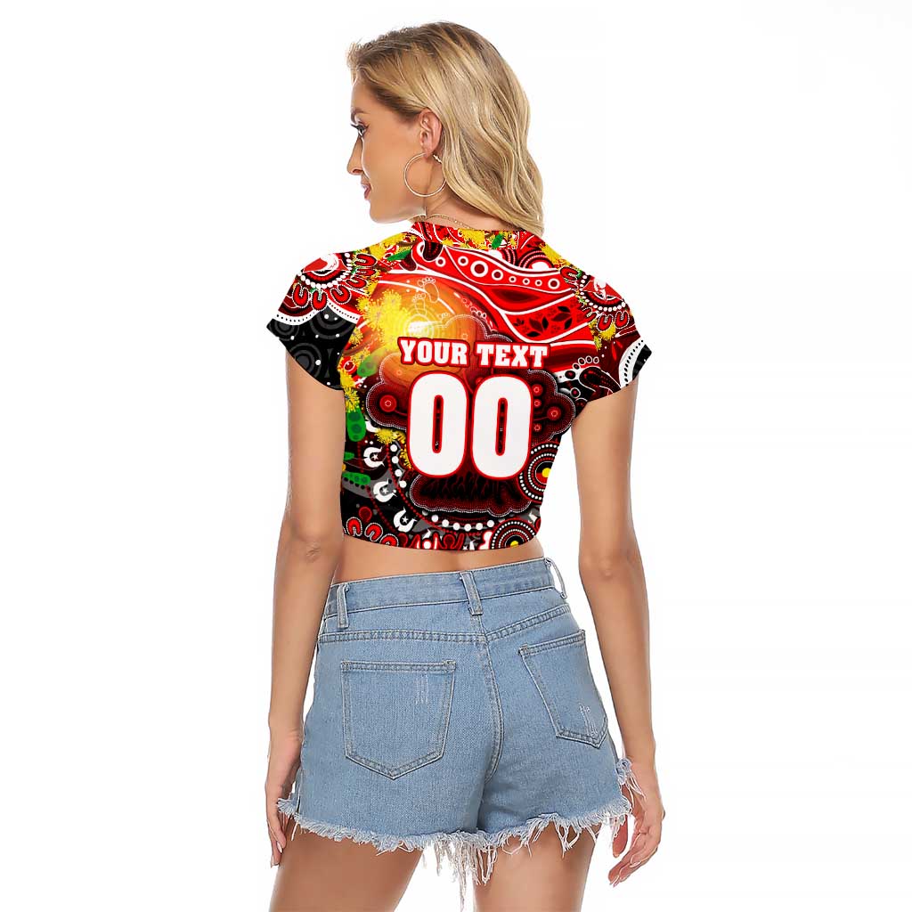 Personalised NAIDOC Week 2025 Swans Football Raglan Cropped T Shirt Aboriginal Dot Painting
