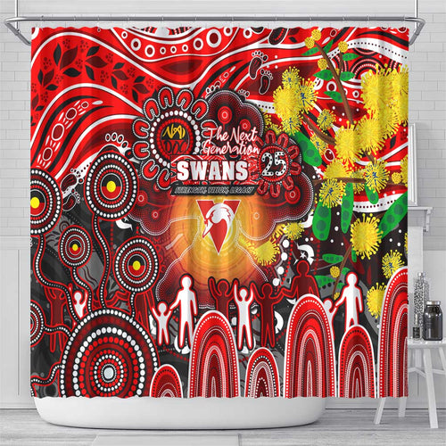 NAIDOC Week 2025 Swans Football Shower Curtain Aboriginal Dot Painting