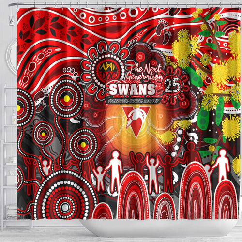 NAIDOC Week 2025 Swans Football Shower Curtain Aboriginal Dot Painting