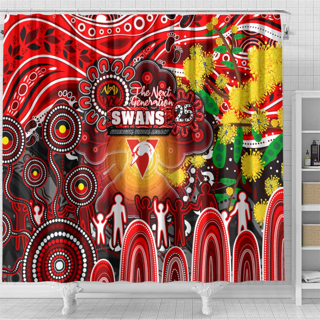 NAIDOC Week 2025 Swans Football Shower Curtain Aboriginal Dot Painting