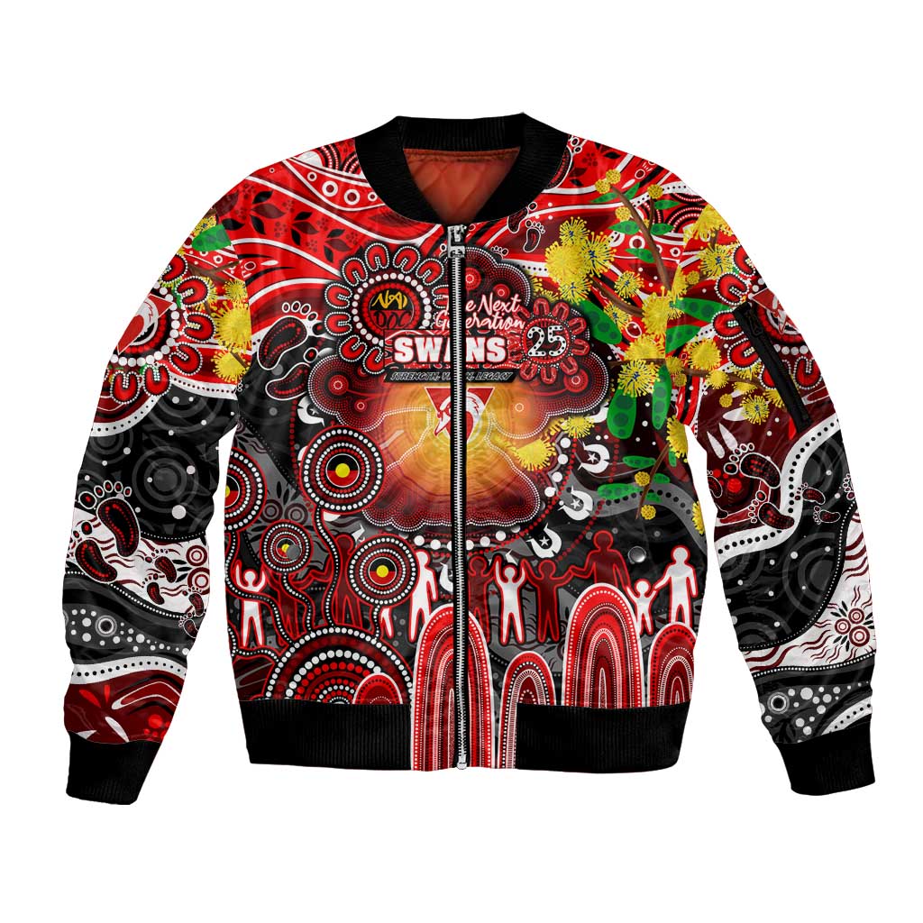 Personalised NAIDOC Week 2025 Swans Football Sleeve Zip Bomber Jacket Aboriginal Dot Painting