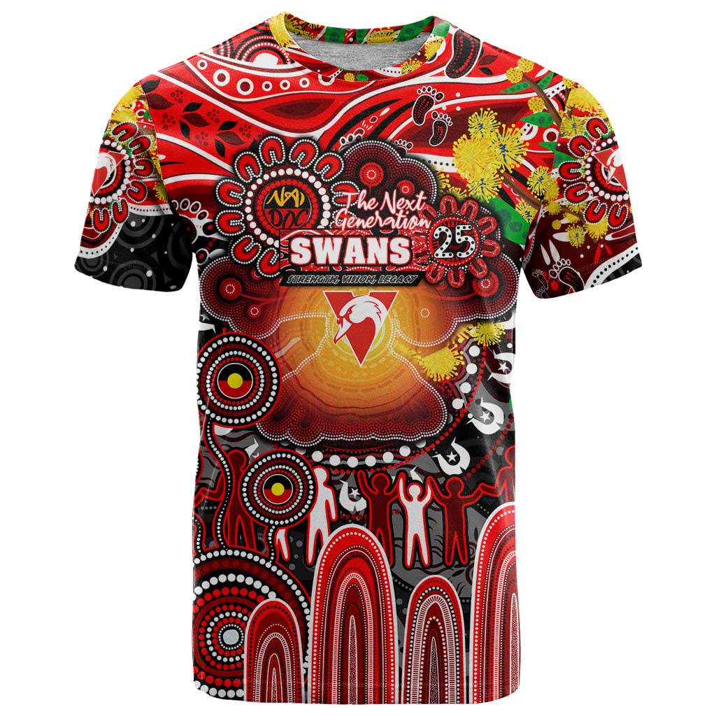 Personalised NAIDOC Week 2025 Swans Football T Shirt Aboriginal Dot Painting