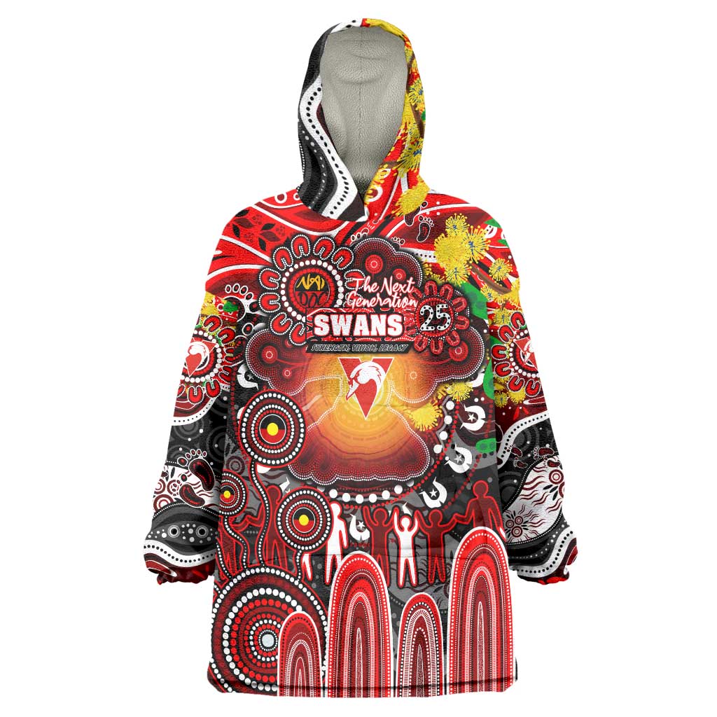 Personalised NAIDOC Week 2025 Swans Football Wearable Blanket Hoodie Aboriginal Dot Painting