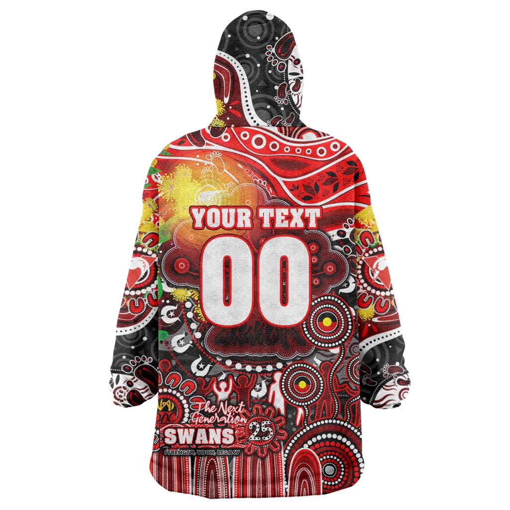 Personalised NAIDOC Week 2025 Swans Football Wearable Blanket Hoodie Aboriginal Dot Painting