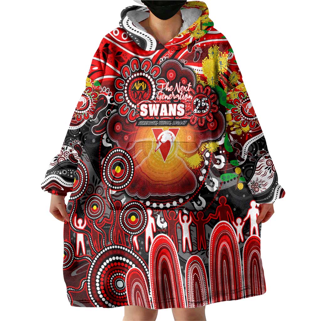 Personalised NAIDOC Week 2025 Swans Football Wearable Blanket Hoodie Aboriginal Dot Painting