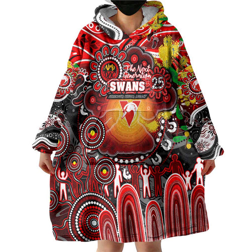 Personalised NAIDOC Week 2025 Swans Football Wearable Blanket Hoodie Aboriginal Dot Painting
