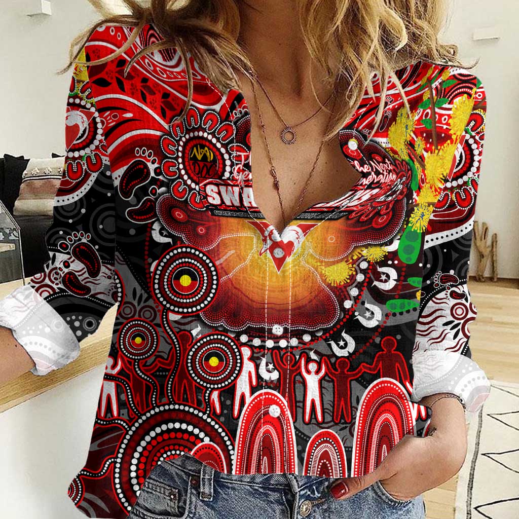 Personalised NAIDOC Week 2025 Swans Football Women Casual Shirt Aboriginal Dot Painting