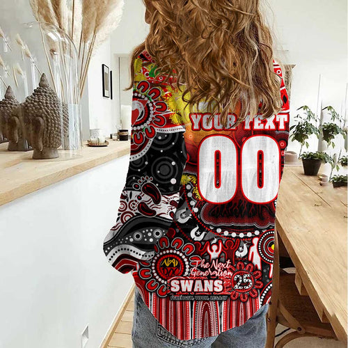 Personalised NAIDOC Week 2025 Swans Football Women Casual Shirt Aboriginal Dot Painting
