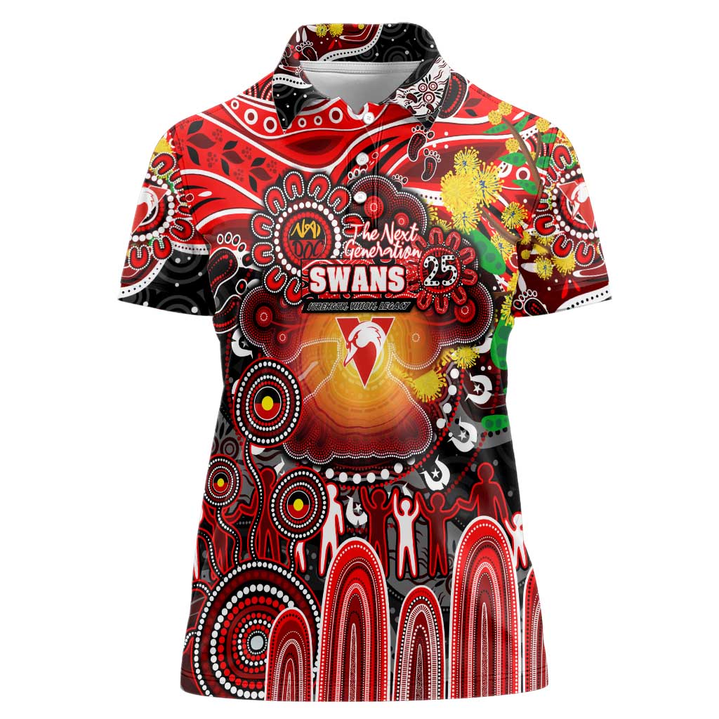 Personalised NAIDOC Week 2025 Swans Football Women Polo Shirt Aboriginal Dot Painting