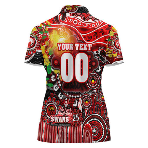 Personalised NAIDOC Week 2025 Swans Football Women Polo Shirt Aboriginal Dot Painting