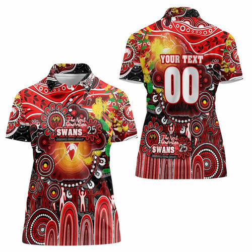 Personalised NAIDOC Week 2025 Swans Football Women Polo Shirt Aboriginal Dot Painting
