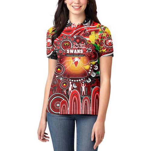 Personalised NAIDOC Week 2025 Swans Football Women Polo Shirt Aboriginal Dot Painting