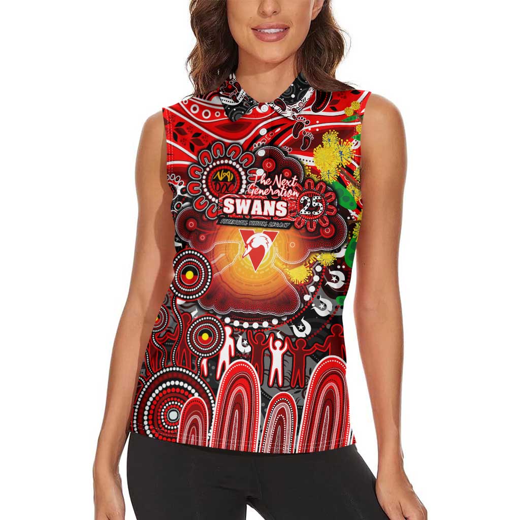 Personalised NAIDOC Week 2025 Swans Football Women Sleeveless Polo Shirt Aboriginal Dot Painting