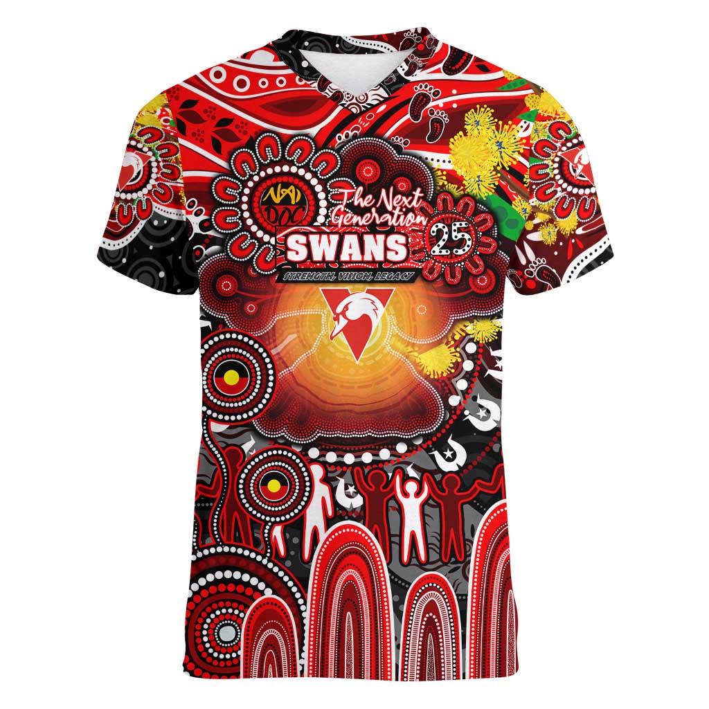 Personalised NAIDOC Week 2025 Swans Football Women V-Neck T-Shirt Aboriginal Dot Painting