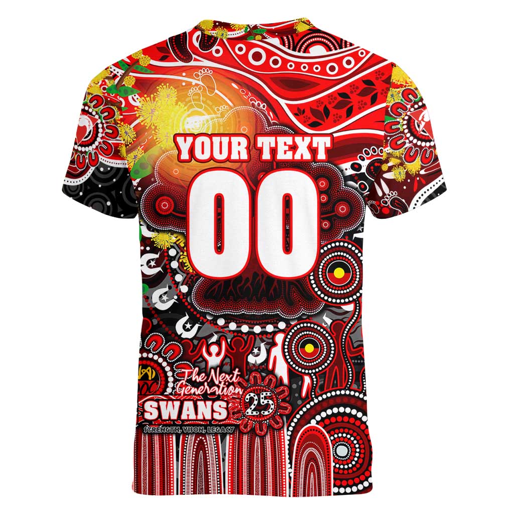 Personalised NAIDOC Week 2025 Swans Football Women V-Neck T-Shirt Aboriginal Dot Painting