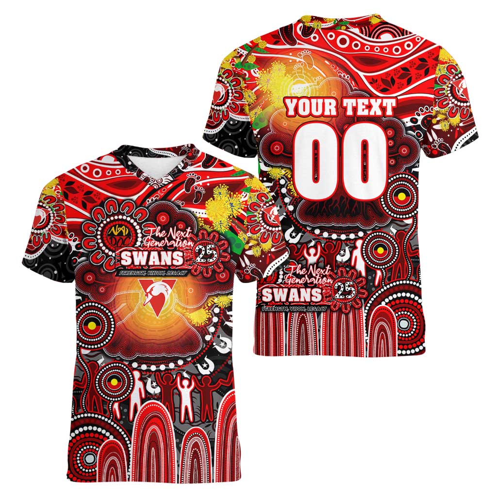 Personalised NAIDOC Week 2025 Swans Football Women V-Neck T-Shirt Aboriginal Dot Painting