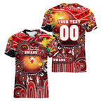 Personalised NAIDOC Week 2025 Swans Football Women V-Neck T-Shirt Aboriginal Dot Painting