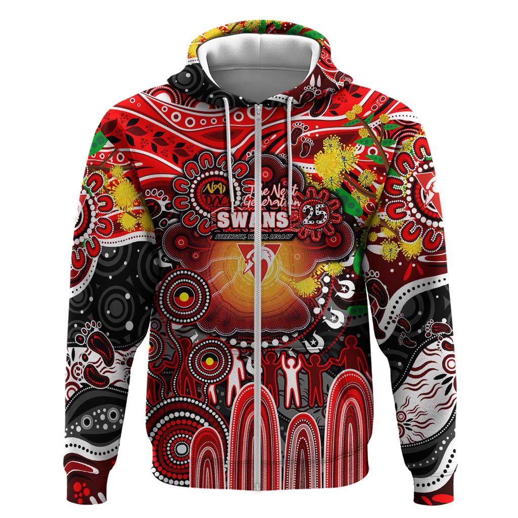 Personalised NAIDOC Week 2025 Swans Football Zip Hoodie Aboriginal Dot Painting
