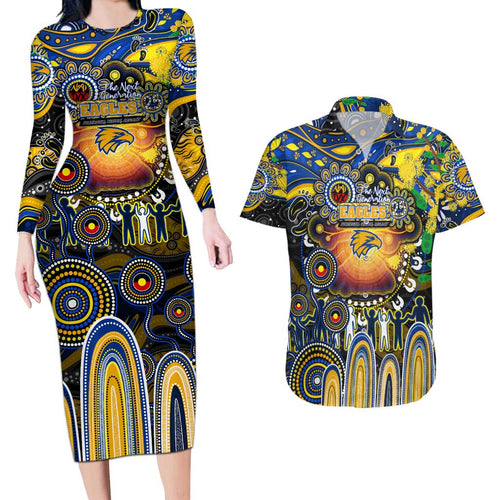 Personalised NAIDOC Week 2025 Eagles Football Couples Matching Long Sleeve Bodycon Dress and Hawaiian Shirt Aboriginal Dot Painting
