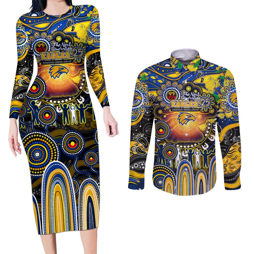 Personalised NAIDOC Week 2025 Eagles Football Couples Matching Long Sleeve Bodycon Dress and Long Sleeve Button Shirt Aboriginal Dot Painting