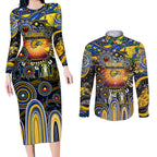 Personalised NAIDOC Week 2025 Eagles Football Couples Matching Long Sleeve Bodycon Dress and Long Sleeve Button Shirt Aboriginal Dot Painting