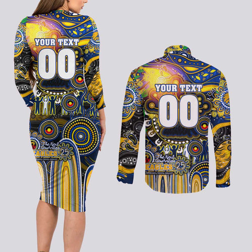 Personalised NAIDOC Week 2025 Eagles Football Couples Matching Long Sleeve Bodycon Dress and Long Sleeve Button Shirt Aboriginal Dot Painting
