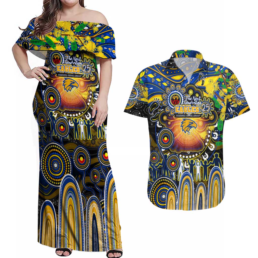 Personalised NAIDOC Week 2025 Eagles Football Couples Matching Off Shoulder Maxi Dress and Hawaiian Shirt Aboriginal Dot Painting