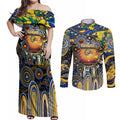 Personalised NAIDOC Week 2025 Eagles Football Couples Matching Off Shoulder Maxi Dress and Long Sleeve Button Shirt Aboriginal Dot Painting
