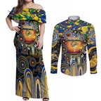 Personalised NAIDOC Week 2025 Eagles Football Couples Matching Off Shoulder Maxi Dress and Long Sleeve Button Shirt Aboriginal Dot Painting