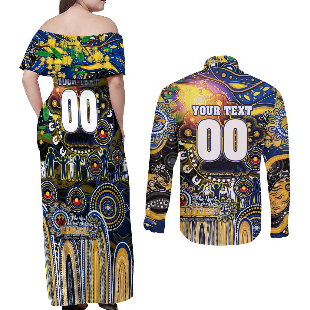 Personalised NAIDOC Week 2025 Eagles Football Couples Matching Off Shoulder Maxi Dress and Long Sleeve Button Shirt Aboriginal Dot Painting