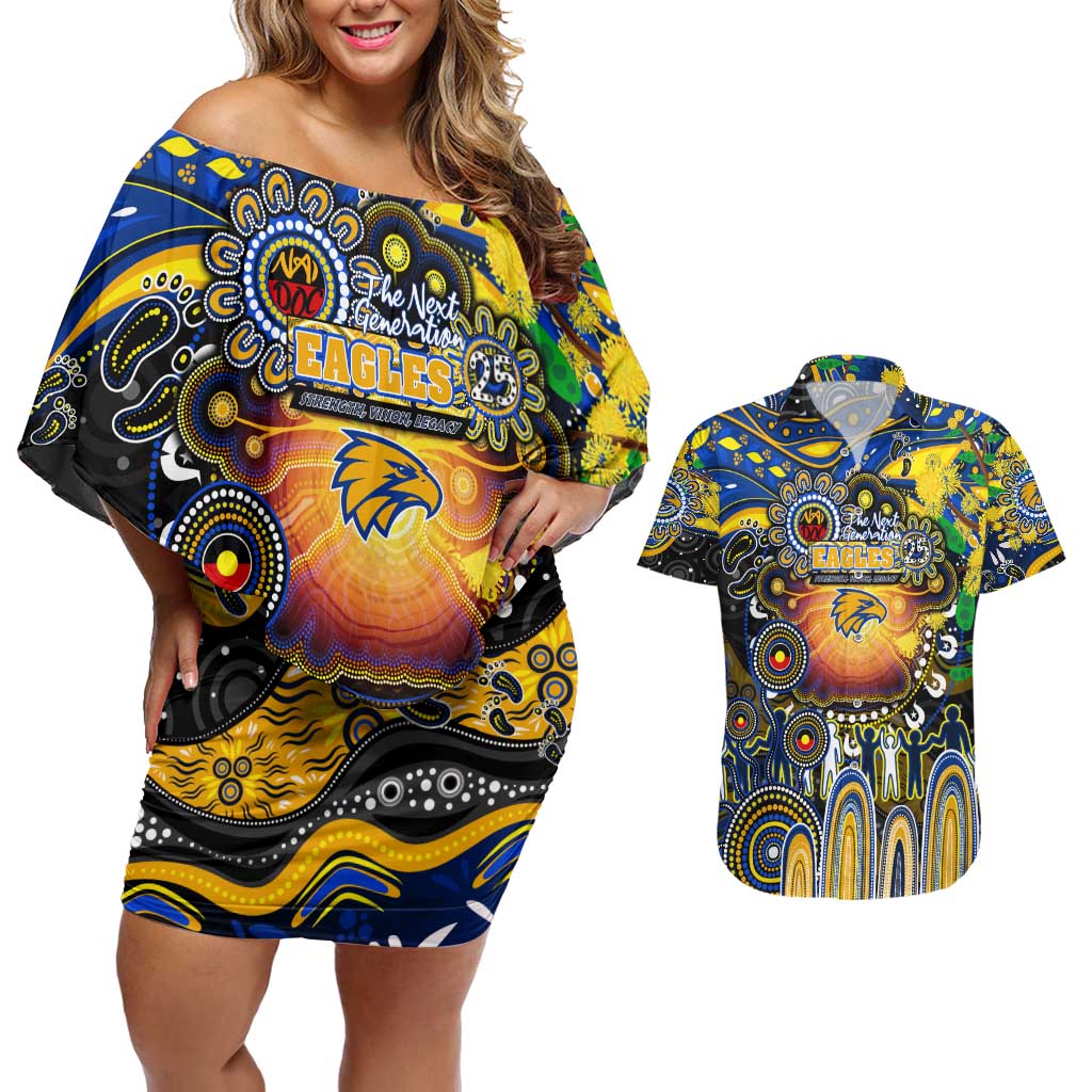 Personalised NAIDOC Week 2025 Eagles Football Couples Matching Off Shoulder Short Dress and Hawaiian Shirt Aboriginal Dot Painting