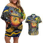 Personalised NAIDOC Week 2025 Eagles Football Couples Matching Off Shoulder Short Dress and Hawaiian Shirt Aboriginal Dot Painting