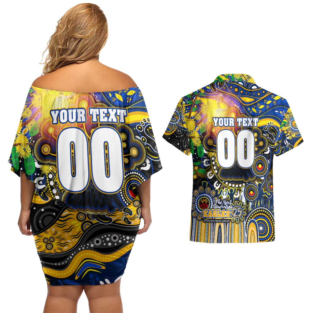Personalised NAIDOC Week 2025 Eagles Football Couples Matching Off Shoulder Short Dress and Hawaiian Shirt Aboriginal Dot Painting