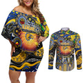 Personalised NAIDOC Week 2025 Eagles Football Couples Matching Off Shoulder Short Dress and Long Sleeve Button Shirt Aboriginal Dot Painting