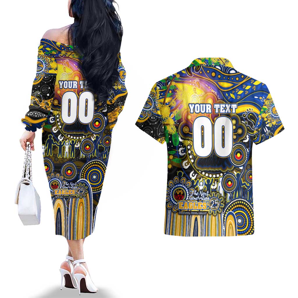 Personalised NAIDOC Week 2025 Eagles Football Couples Matching Off The Shoulder Long Sleeve Dress and Hawaiian Shirt Aboriginal Dot Painting