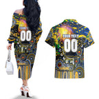 Personalised NAIDOC Week 2025 Eagles Football Couples Matching Off The Shoulder Long Sleeve Dress and Hawaiian Shirt Aboriginal Dot Painting