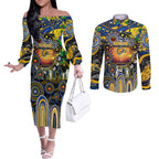 Personalised NAIDOC Week 2025 Eagles Football Couples Matching Off The Shoulder Long Sleeve Dress and Long Sleeve Button Shirt Aboriginal Dot Painting