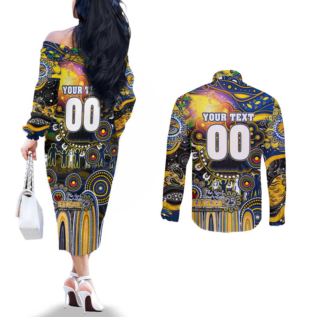 Personalised NAIDOC Week 2025 Eagles Football Couples Matching Off The Shoulder Long Sleeve Dress and Long Sleeve Button Shirt Aboriginal Dot Painting