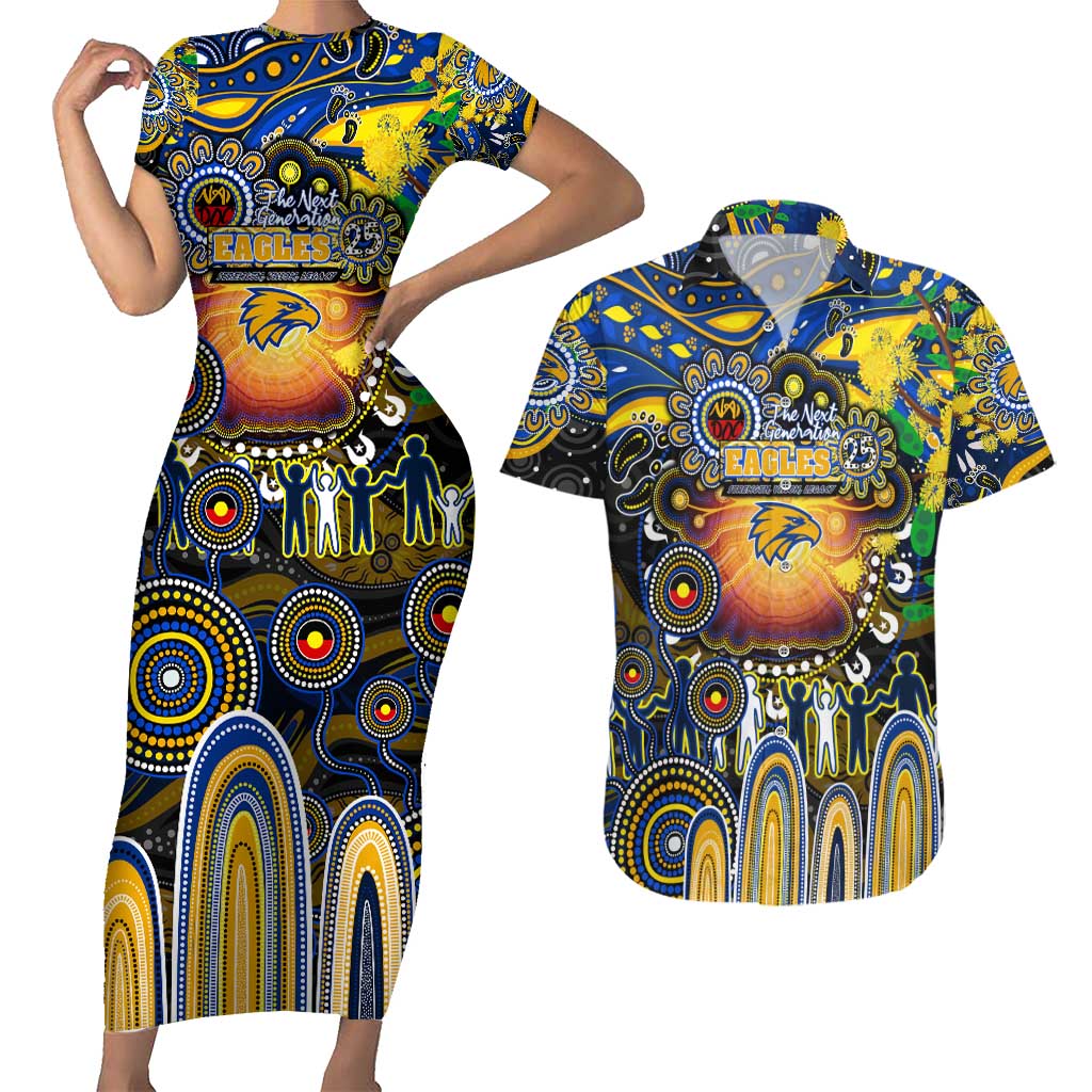 Personalised NAIDOC Week 2025 Eagles Football Couples Matching Short Sleeve Bodycon Dress and Hawaiian Shirt Aboriginal Dot Painting