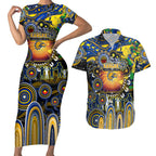 Personalised NAIDOC Week 2025 Eagles Football Couples Matching Short Sleeve Bodycon Dress and Hawaiian Shirt Aboriginal Dot Painting