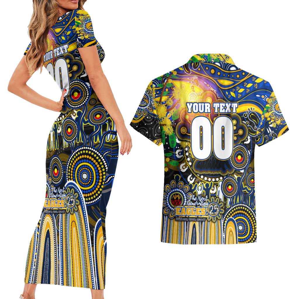 Personalised NAIDOC Week 2025 Eagles Football Couples Matching Short Sleeve Bodycon Dress and Hawaiian Shirt Aboriginal Dot Painting