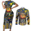 Personalised NAIDOC Week 2025 Eagles Football Couples Matching Short Sleeve Bodycon Dress and Long Sleeve Button Shirt Aboriginal Dot Painting