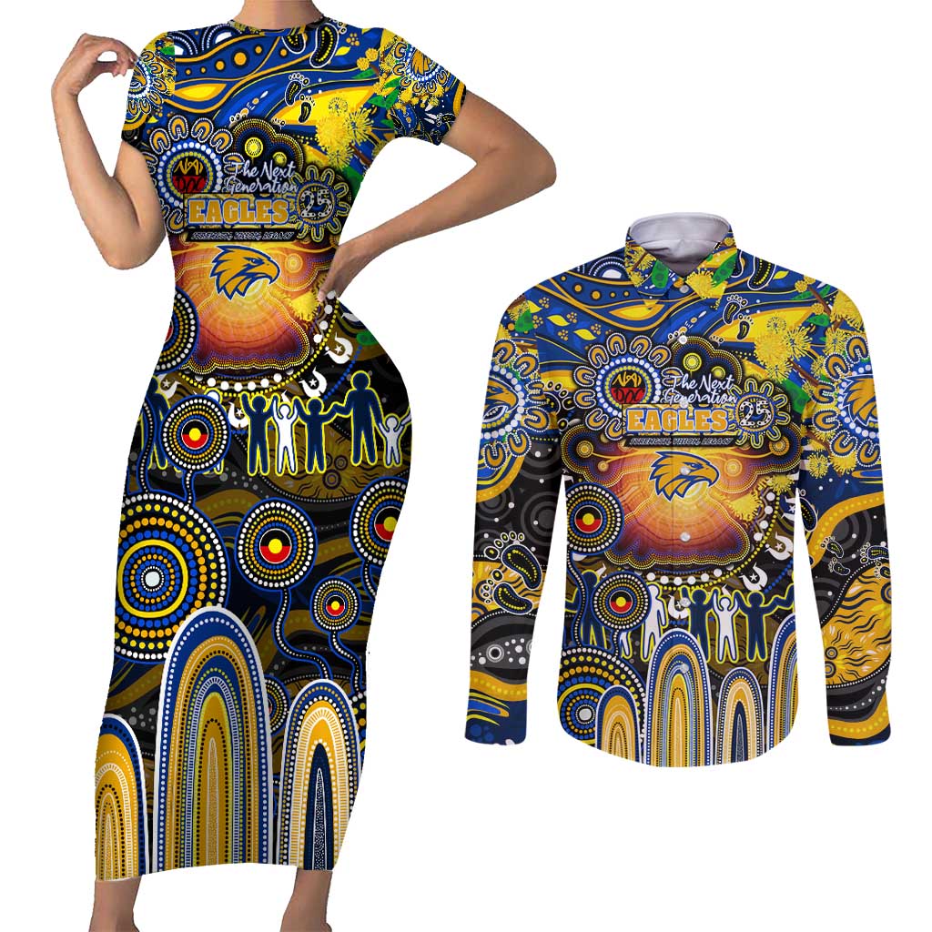 Personalised NAIDOC Week 2025 Eagles Football Couples Matching Short Sleeve Bodycon Dress and Long Sleeve Button Shirt Aboriginal Dot Painting