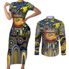 Personalised NAIDOC Week 2025 Eagles Football Couples Matching Short Sleeve Bodycon Dress and Long Sleeve Button Shirt Aboriginal Dot Painting