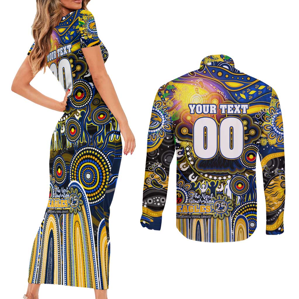 Personalised NAIDOC Week 2025 Eagles Football Couples Matching Short Sleeve Bodycon Dress and Long Sleeve Button Shirt Aboriginal Dot Painting