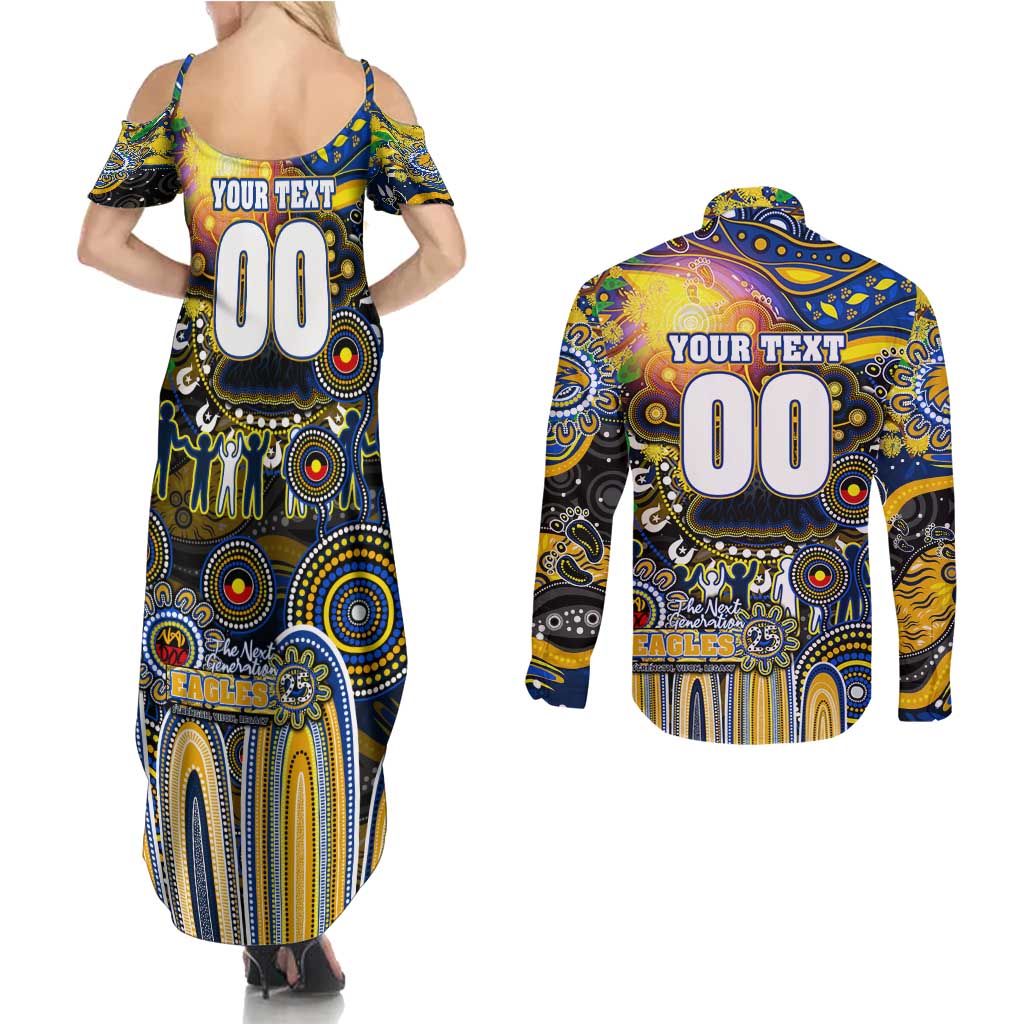 Personalised NAIDOC Week 2025 Eagles Football Couples Matching Summer Maxi Dress and Long Sleeve Button Shirt Aboriginal Dot Painting