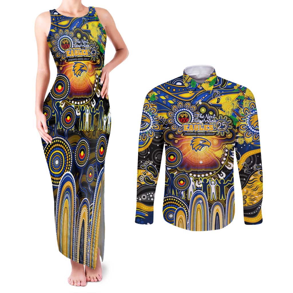 Personalised NAIDOC Week 2025 Eagles Football Couples Matching Tank Maxi Dress and Long Sleeve Button Shirt Aboriginal Dot Painting