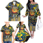 Personalised NAIDOC Week 2025 Eagles Football Family Matching Off The Shoulder Long Sleeve Dress and Hawaiian Shirt Aboriginal Dot Painting