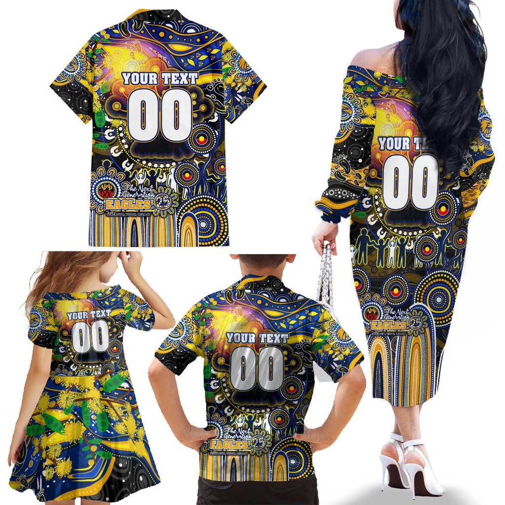 Personalised NAIDOC Week 2025 Eagles Football Family Matching Off The Shoulder Long Sleeve Dress and Hawaiian Shirt Aboriginal Dot Painting